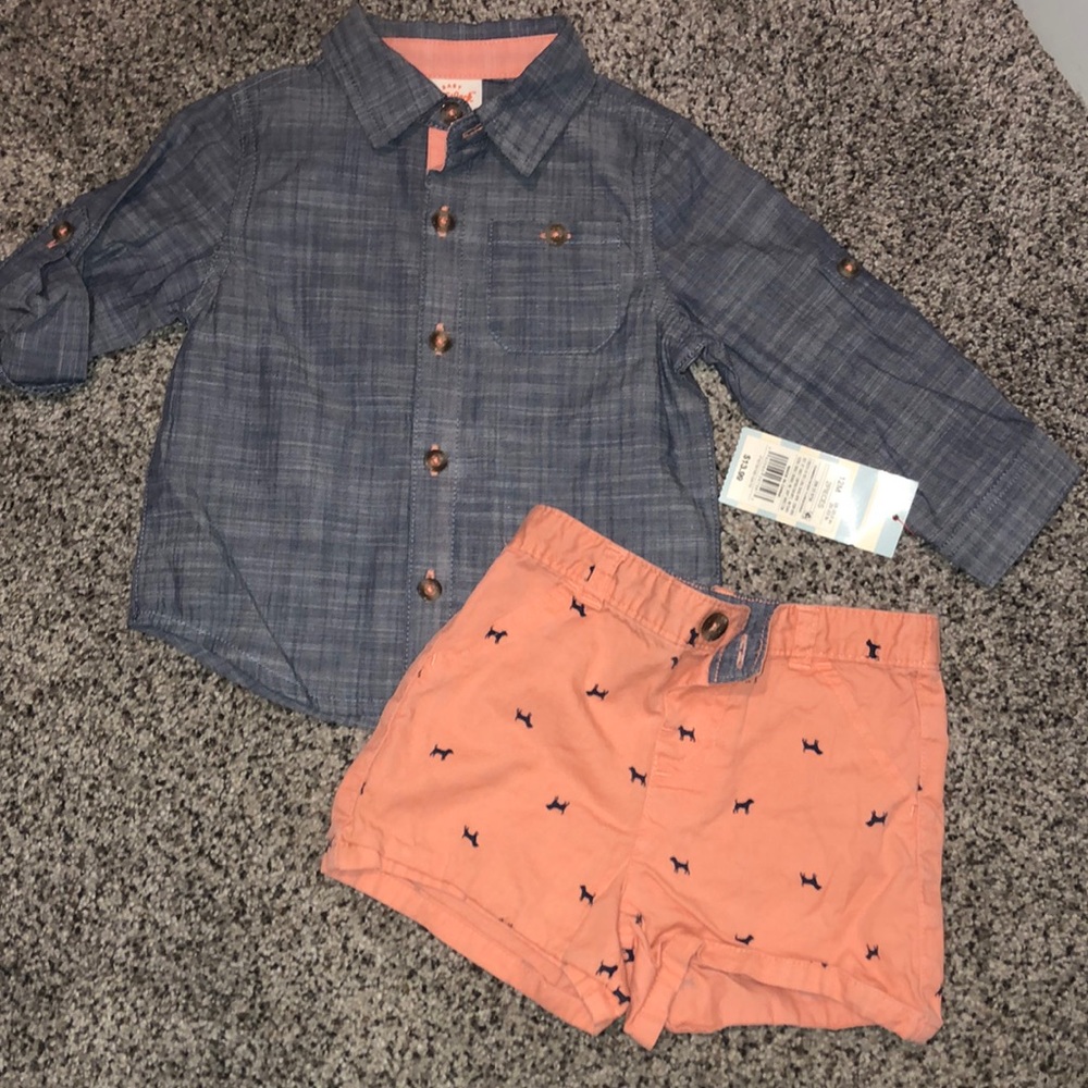 Chambray button down with printed shirts 12 m boy